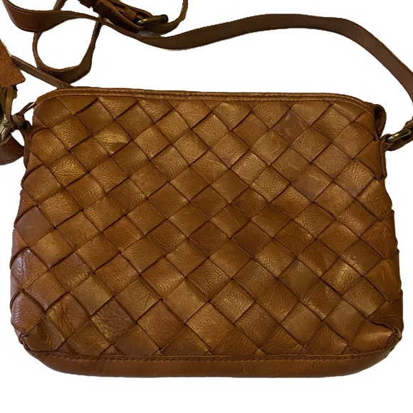 Vilenca Holland Woven Leather Cognac Brown Shoulder Purse Crossbody Bag - Picture 3 of 11